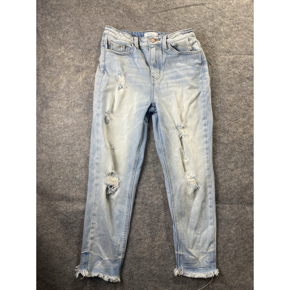 KanCan Womens Sz 27 23" Inseam Light Wash Jeans Mom Fit Stretch Distressed Basic